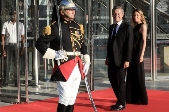 Le ministre de l'Intérieur, Gérald Darmanin et son épouse Rose-Marie Devillers lors d'un dîner au musée du Louvre en l'honneur du Premier ministre indien Narendra Modi, à Paris, France, le 14 juillet 2023. © Stéphane Lemouton/Bestimage 