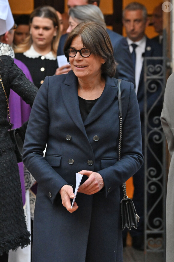 La princesse Stéphanie de Monaco - Sortie de la famille princière de la messe en mémoire du prince Rainier III en la cathédrale de Monaco le 5 avril 2023. © Bruno Bebert / Bestimage 