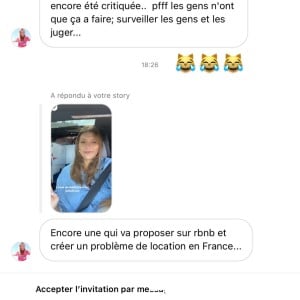 Story d'un message d'une des abonnées de Camille Cerf. ©Instagram