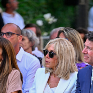 Christian Estrosi, maire de Nice - Le président Emmanuel Macron et sa femme Brigitte assistent à la cérémonie du 79ème anniversaire de la libération de la ville de Bormes-les-Mimosas le 17 août 2023. © Philippe Magoni / Pool / Bestimage 