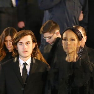 Céline Dion, ses enfants René-Charles Angélil, les jumeaux Nelson Angélil et Eddy Angélil - Sorties des obsèques nationales de René Angélil en la Basilique Notre-Dame de Montréal, le 22 janvier 2016.