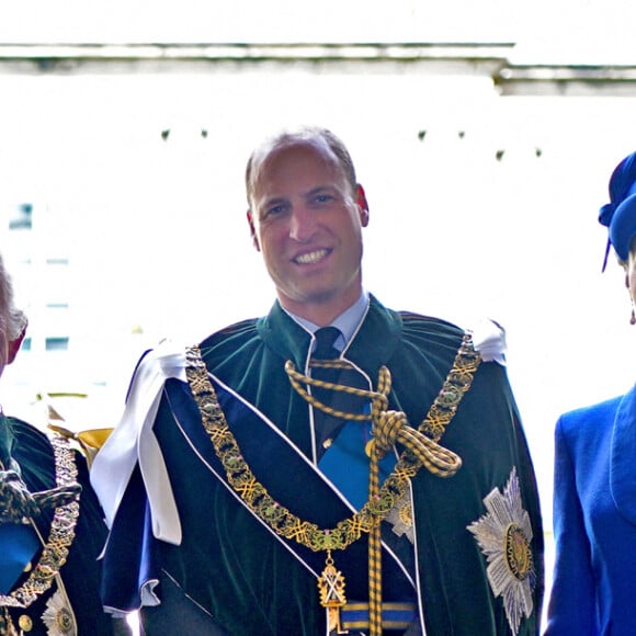 Le prince William et sa femme Kate Middleton, le roi Charles III et la reine Camilla quittent la cathédrale Saint Giles à Edimbourg après le couronnement écossais de Charles III et de la reine Camilla. 5 juillet 2023.