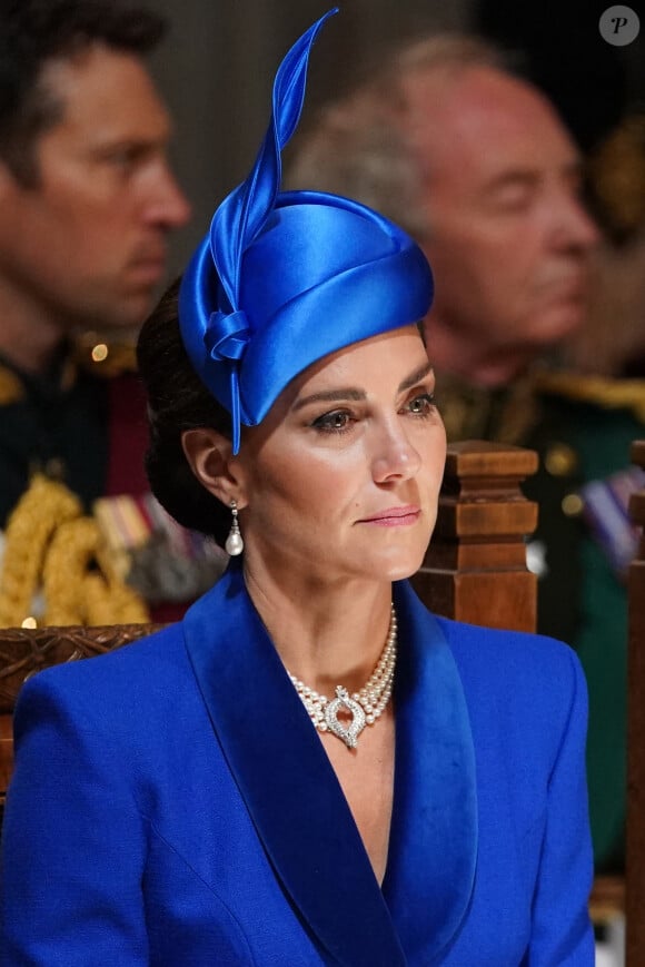 Kate Middleton quitte la cathédrale Saint Giles à Edimbourg après le couronnement écossais de Charles III et de la reine Camilla. 5 juillet 2023.