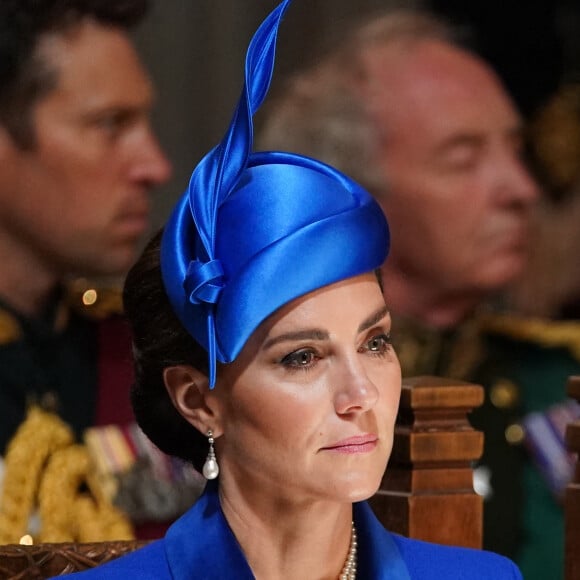 Kate Middleton quitte la cathédrale Saint Giles à Edimbourg après le couronnement écossais de Charles III et de la reine Camilla. 5 juillet 2023.