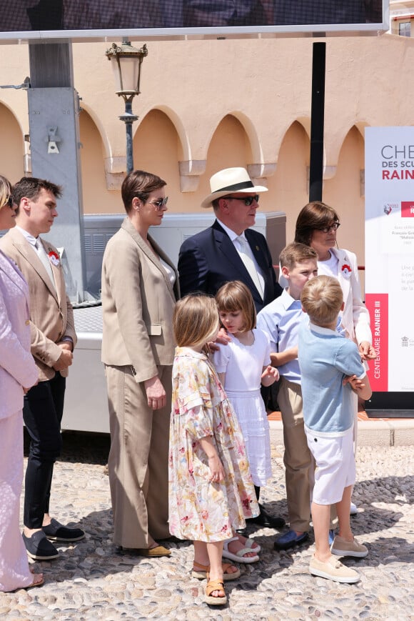 Louis Ducruet, La princesse Charlène de Monaco, La princesse Charlène de Monaco, La princesse Stéphanie de Monaco, Le prince Jacques de Monaco, marquis des Baux, et La princesse Gabriella de Monaco, comtesse de Carladès - "Le rocher en fête" la principauté de Monaco fête le centenaire du prince Rainier III à Monaco, le 31 mai 2023. © Jean-Charles Vinaj/Pool Monaco/Bestimage 