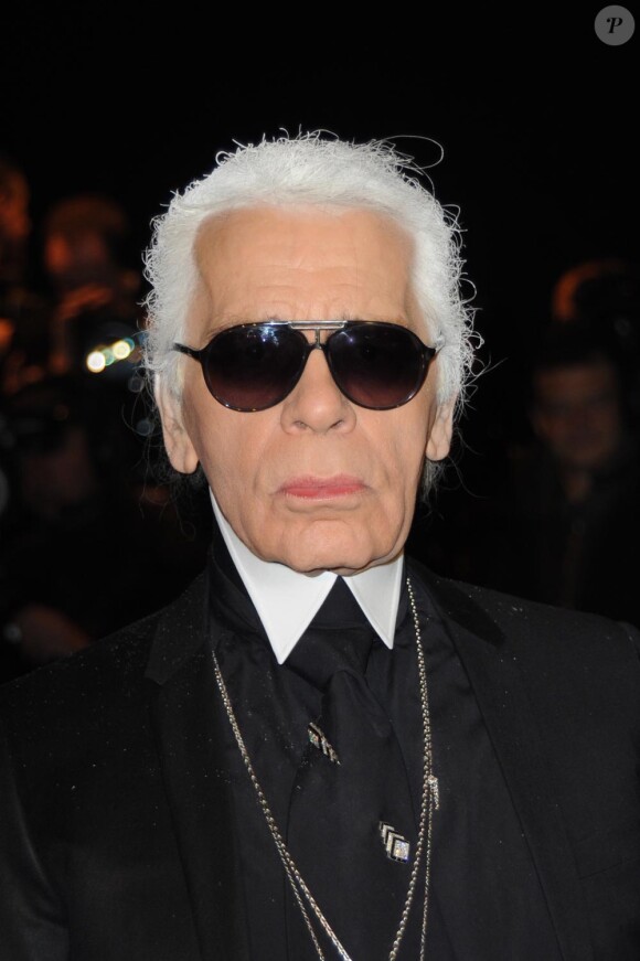 Karl Lagerfeld le 7 mars 2010 à son défilé à Paris