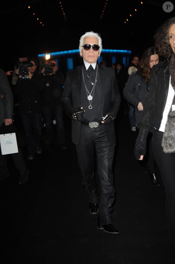 Karl Lagerfeld le 7 mars 2010 à son défilé à Paris