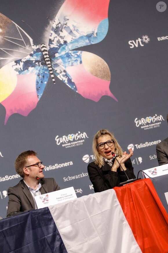 La chanteuse Amandine Bourgeois en conférence de presse de l'Eurovision 2013 à Malmo, en Suède, le 15 mai 2013.