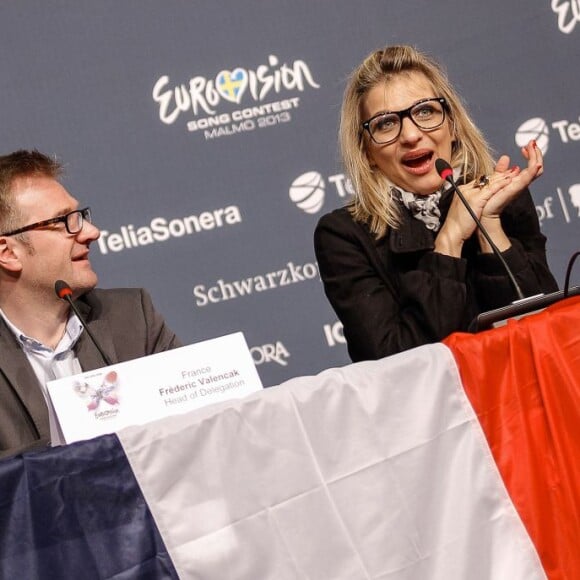 La chanteuse Amandine Bourgeois en conférence de presse de l'Eurovision 2013 à Malmo, en Suède, le 15 mai 2013.