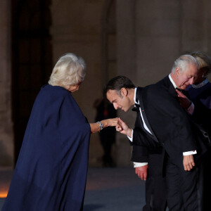 Toast et discours lors du dîner d'Etat au château de Versailles en l'honneur de la visite officielle du roi et de la reine d'Angleterre en France le 20 septembre 2023. © Imago / Panoramic / Bestimage 
