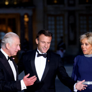 La reine consort Camilla Parker Bowles, le roi Charles III d'Angleterre, Emmanuel Macron et sa femme Brigitte - Dîner d'Etat au château de Versailles en l'honneur de la visite officielle du roi Charles III d'Angleterre et de la reine consort Camilla Parker Bowles de 3 jours en France. Le 20 septembre 2023 © Moreau-Jacovides / Bestimage 