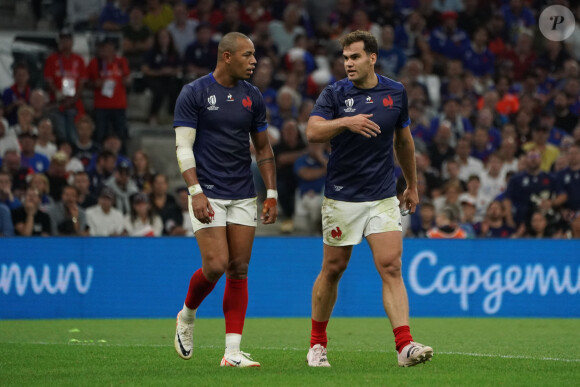 Gaël Fickou (France) - Damian Penaud (France) - Coupe du Monde de Rugby France 2023 du match de Poule A entre la France et la Namibie (96-0) au stade Velodrome à Marseille le 21 septembre 2023.