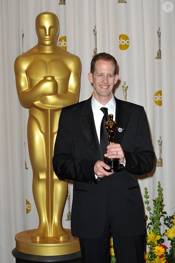 Pete Docter, lauréat pour Là-haut, dans la ''press room'' des Oscars le 7 mars 2010
