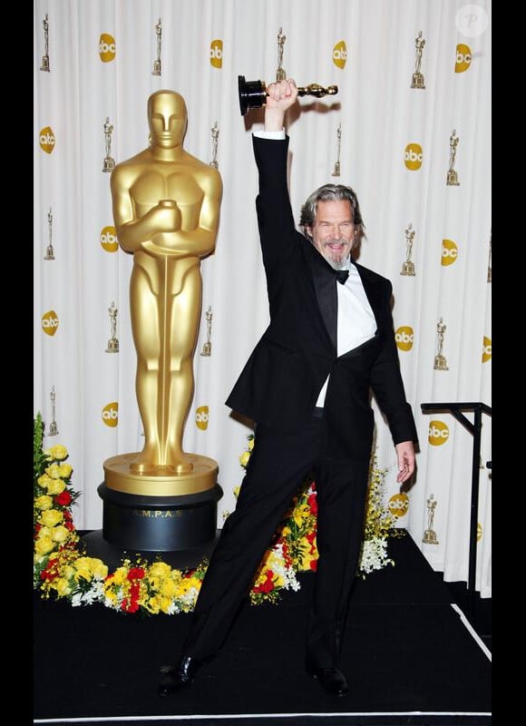 Jeff Bridges dans la ''press room'' des Oscars le 7 mars 2010
