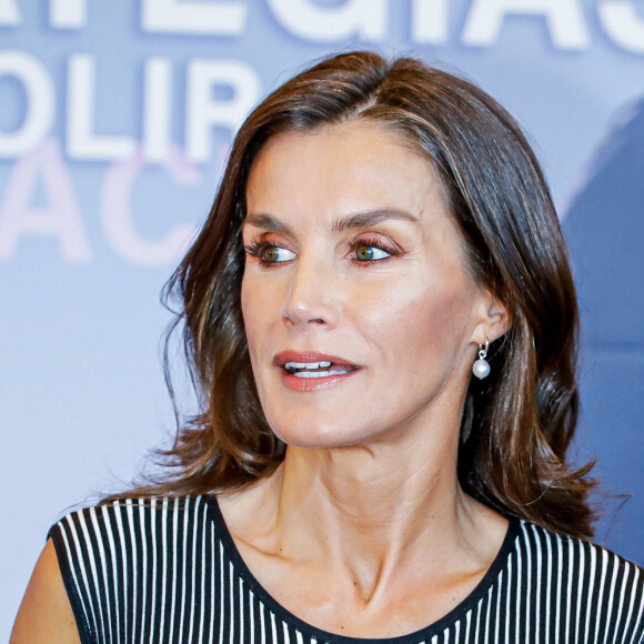 La reine Letizia d'Espagne assiste à l'ouverture du 2ème "Congrès international sur la traite des êtres humains, stratégies pour éliminer l'exploitation sexuelle" à Malaga, le 28 septembre 2023. 