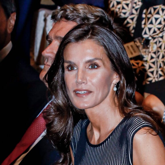 La reine Letizia d'Espagne assiste à l'ouverture du 2ème "Congrès international sur la traite des êtres humains, stratégies pour éliminer l'exploitation sexuelle" à Malaga, le 28 septembre 2023. 