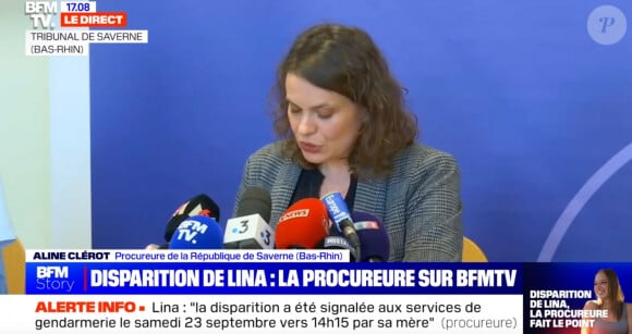 La procureure de la République de Saverne, Aline Clérot orchestre une conférence presse pour faire le point quant à l'enquête pour retrouver Lina (BFMTV).