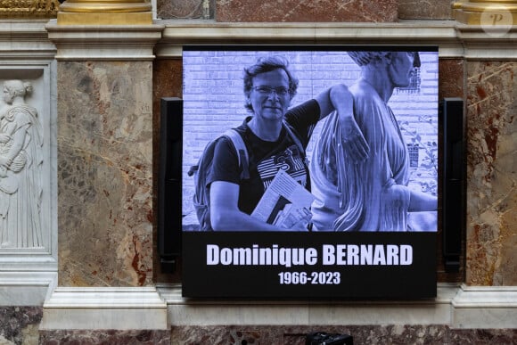 Dominique Bernard a été tué à Arras
Photo de Dominique Bernard projetée à l'Assenblée nationale. Photo by Raphael Lafargue/ABACAPRESS.COM