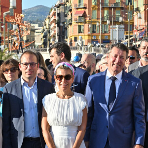 Exclusif - Anthony Borré, le 1er adjoint de la ville de Nice, Christian Estrosi, le maire de Nice, et sa femme, Laura Tenoudji Estrosi durant la traditionnelle Fête de l'Assomption pour célébrer la Vierge Marie, patronne des marins, à Nice, le 15 août 2023. © Bruno Bebert / Bestimage