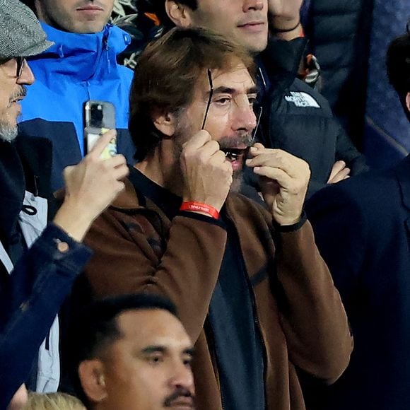 Javier Bardem dans les tribunes lors de la demi-finale de la Coupe du Monde de Rugby opposant l'Argentine à la Nouvelle Zélande (6 - 44) au Stade de France à Saint-Denis, France, le 20 octobre 2023. © Dominique Jacovides/Bestimage 