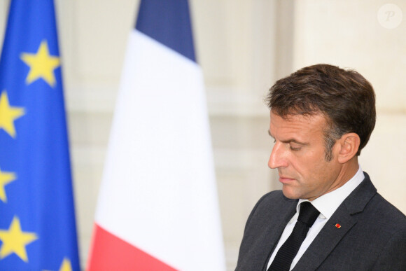 palestinienne, Mahmoud Abbas.
Le président de la République française, Emmannuel Macron et la Première ministre de la République d'Estonie lors d'une conférence de presse conjointe au palais de l'Elysée à Paris, France, le 18 octobre 2023. © Jacques Witt/Pool/Bestimage 