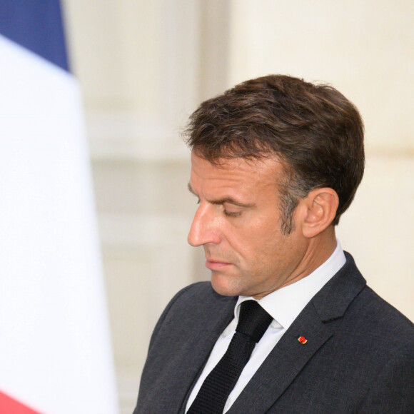 palestinienne, Mahmoud Abbas.
Le président de la République française, Emmannuel Macron et la Première ministre de la République d'Estonie lors d'une conférence de presse conjointe au palais de l'Elysée à Paris, France, le 18 octobre 2023. © Jacques Witt/Pool/Bestimage 