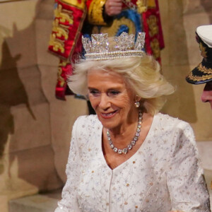 Premier "discours du trône" du roi Charles III en présence de la reine Camilla devant la chambre des Lords au palais de Westminster à Londres, le 7 novembre 2023