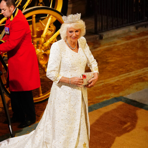Premier "discours du trône" du roi Charles III en présence de la reine Camilla devant la chambre des Lords au palais de Westminster à Londres, le 7 novembre 2023