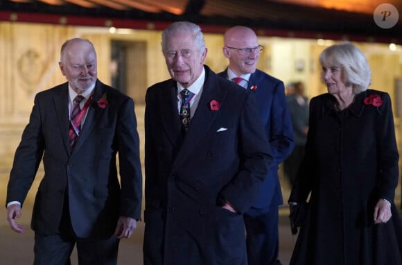Le roi Charles III d'Angleterre et la reine Camilla (Camilla Parker Bowles, reine consort d'Angleterre) arrivent au Royal British Legion Festival of Remembrance au Royal Albert Hall à Londres : samedi 11 novembre 2023.