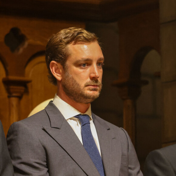 Pierre Casiraghi, Andrea Casiraghi, Louis Ducruet - La famille princière monégasque assiste à la messe d'action de grâce avec Te Deum lors de la la fête nationale de Monaco, en la cathédrale Notre-Dame Immaculée, le 19 novembre 2023. © Jean-Charles Vinaj / Poll Monaco / Bestimage 