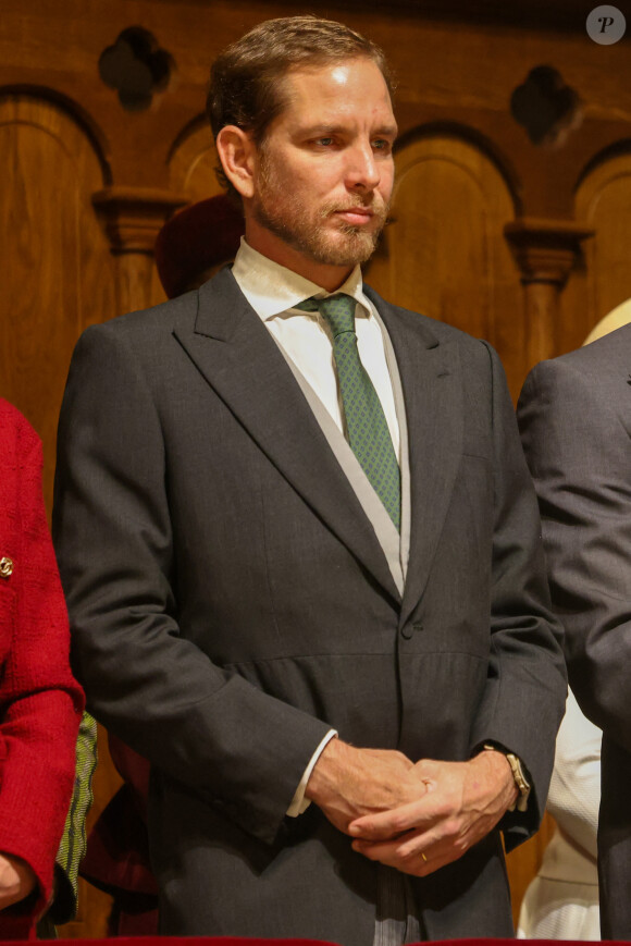 Andrea Casiraghi - La famille princière monégasque assiste à la messe d'action de grâce avec Te Deum lors de la la fête nationale de Monaco, en la cathédrale Notre-Dame Immaculée, le 19 novembre 2023. © Jean-Charles Vinaj / Poll Monaco / Bestimage 