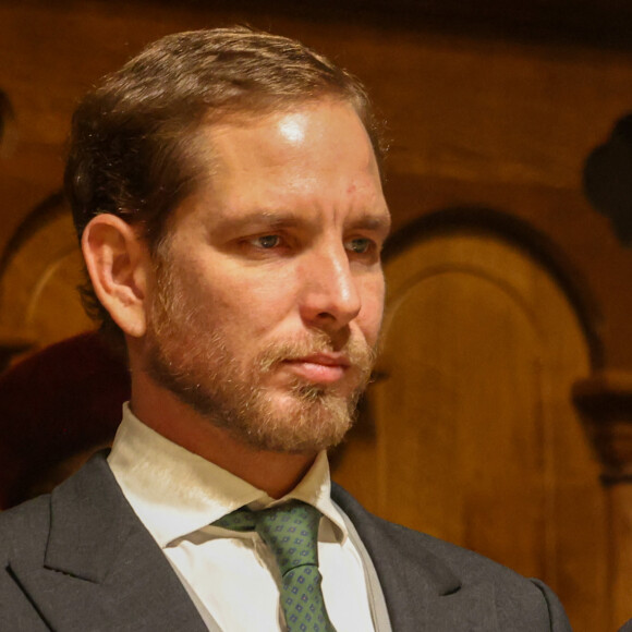 Andrea Casiraghi - La famille princière monégasque assiste à la messe d'action de grâce avec Te Deum lors de la la fête nationale de Monaco, en la cathédrale Notre-Dame Immaculée, le 19 novembre 2023. © Jean-Charles Vinaj / Poll Monaco / Bestimage 