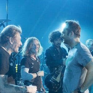 Exclusif - Geoff Dugmore, Yarol Poupaud et David Hallyday pendant les repetitions - Premier concert de la tournee "Born Rocker Tour" de Johnny Hallyday au POPB de Bercy a Paris. Le 14 juin 2013