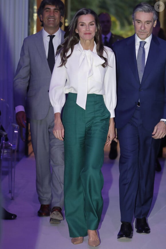La reine Letizia d'Espagne lors d'un événement organisé par la Fondation BBVA Microfinance à Madrid. Le 15 novembre 2023