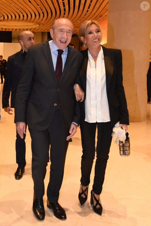 Gérard Collomb, et Brigitte Macron (Trogneux) - 33ème dîner du Crif (Conseil Representatif des Institutions juives de France) au Carrousel du Louvre à Paris, France, le 7 mars 2018. © Erez Lichtfeld / Bestimage 