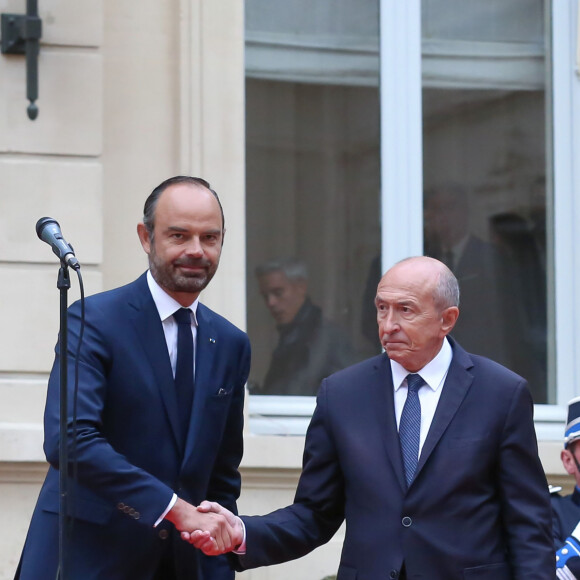 Passation de pouvoir au ministère de l'intérieur entre Gérard Collomb, ministre de l'intérieur sortant et Edouard Philippe, premier ministre, le 3 octobre 2018 à Paris, France. © Stéphane Lemouton / Bestimage