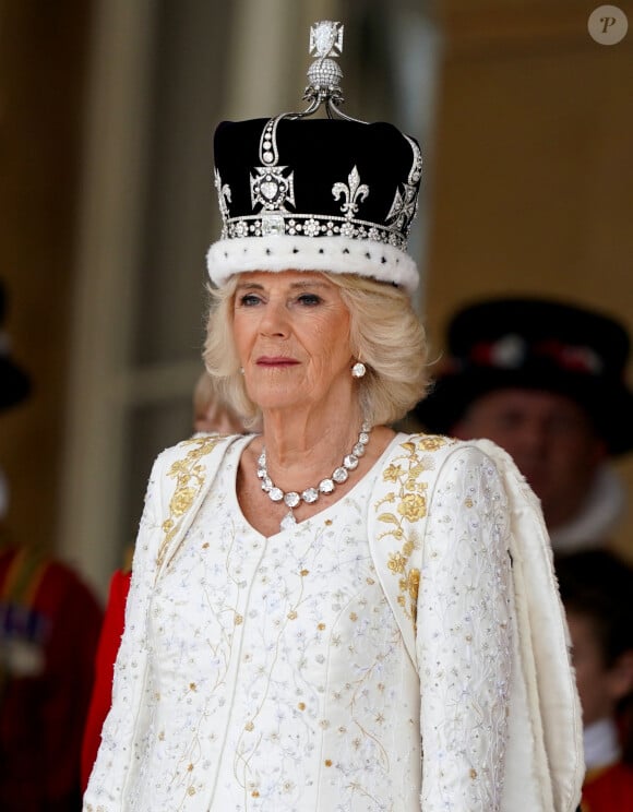 Sortie de la cérémonie de couronnement du roi d'Angleterre à l'abbaye de Westminster de Londres Camilla Parker Bowles, reine consort d'Angleterre - Sortie de la cérémonie de couronnement du roi d'Angleterre à l'abbaye de Westminster de Londres, Royaume Uni, le 6 mai 2023. 