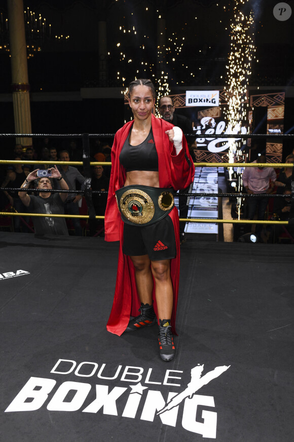 Combat d'Estelle Mossely contre la Malawite Anisha Basheel lors du 1er Gala signé Double Y Boxing à la salle Wagram à Paris le 17 février 2023. © Pierre Perusseau/Bestimage