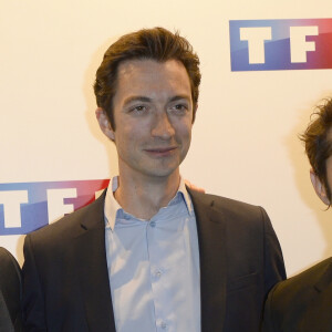 Grégoire Margotton, Frédéric Calenge et Bixente Lizarazu - Conférence de presse de TF1 pour le lancement de l'Euro 2016 à Paris le 17 mai 2016. © Coadic Guirec/Bestimage