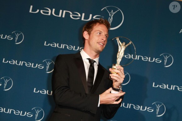 Jenson Button récompensé lors de la soirée des Laureus World Action Sportsperson of the Year à Abou Dabi le 10 mars 2010