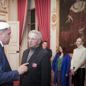 Exclusif - L'imam Hassen Chalghoumi, Nelson Monfort - Soirée de lancement du nouveau magazine Entrevue que vient de racheter O. Harfouch au Sénat à Paris, France, le 6 décembre 2023. © Jack Tribeca/Bestimage