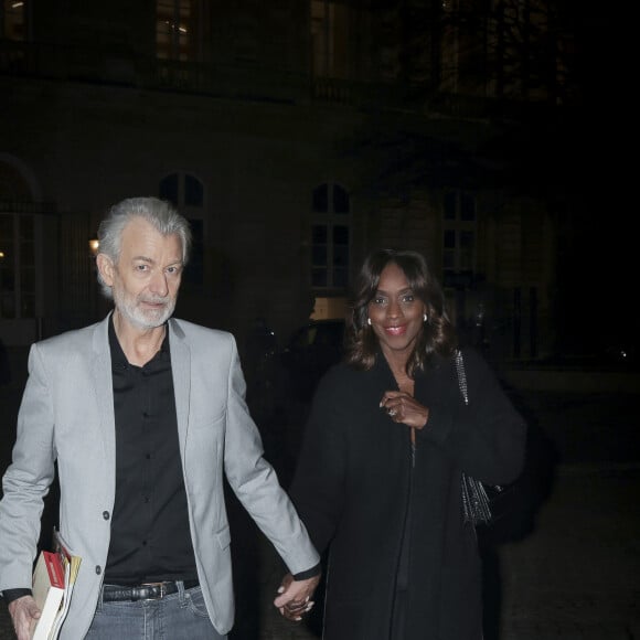 Exclusif - Gilles Verdez et sa femme Fatou - Soirée de lancement du nouveau magazine Entrevue que vient de racheter O. Harfouch au Sénat à Paris, France, le 6 décembre 2023. © Jack Tribeca/Bestimage