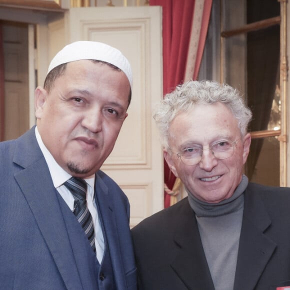 Exclusif - l'imam Hassen Chalghoumi, Nelson Monfort - Soirée de lancement du nouveau magazine Entrevue que vient de racheter O. Harfouch au Sénat à Paris, France, le 6 décembre 2023. © Jack Tribeca/Bestimage