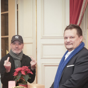 Exclusif - Omar Harfouch, Laurent Baffie, Jérôme Goulon (Rédacteur en chef Entrevue) - Soirée de lancement du nouveau magazine Entrevue que vient de racheter O. Harfouch au Sénat à Paris, France, le 6 décembre 2023. © Jack Tribeca/Bestimage