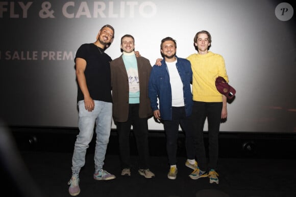 Exclusif - Carlito (Raphaël Carlier), Maxenss (Maxence Lapérouse), McFly (David Coscas), Valentin (Valentin Jean) - Avant-première du film "La Traversée" de McFly et Carlito retraçant leur traversée vers la Corse: en Septembre 2020, Paris le 16 décembre 2021. © Jack Tribeca / Bestimage 