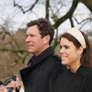 La princesse Eugenie d'York et son mari Jack Brooksbank - Les membres de la famille royale britannique lors de la messe du matin de Noël en l'église St-Mary Magdalene à Sandringham, le 25 décembre 2023. 