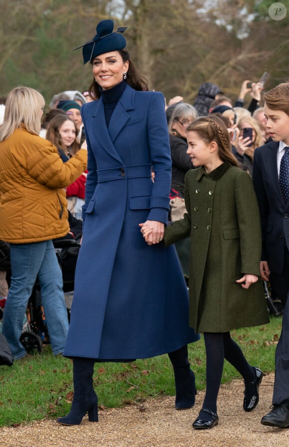 Catherine (Kate) Middleton, princesse de Galles, la princesse Charlotte de Galles - Les membres de la famille royale britannique lors de la messe du matin de Noël en l'église St-Mary Magdalene à Sandringham, le 25 décembre 2023. 