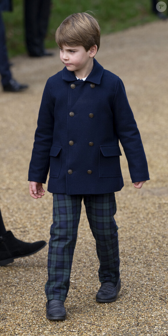 Le prince Louis de Galles - Les membres de la famille royale britannique lors de la messe du matin de Noël en l'église St-Mary Magdalene à Sandringham, le 25 décembre 2023. Prince