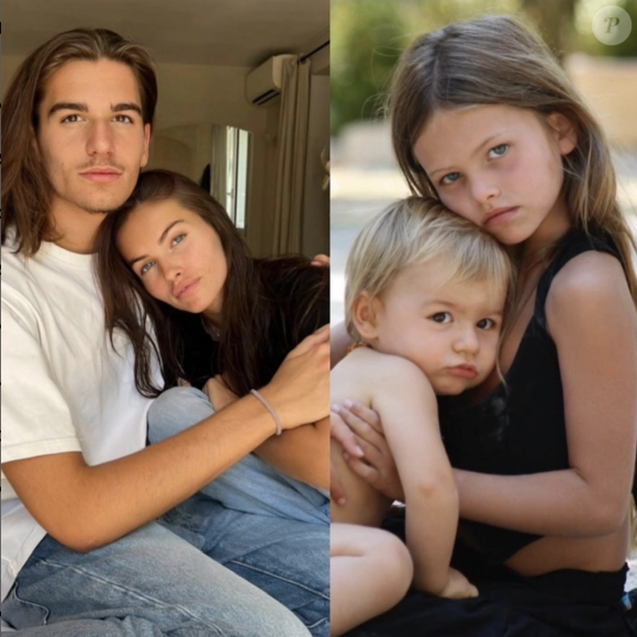 Sur l'une d'elle, sa fille Thylane Blondeau protège son tout petit frère Ayrton en le tenant dans ses bras. 
Veronika Loubry partage des photos de ses enfants, Thylane et Ayrton, sur Instagram. Le 29 décembre 2023.