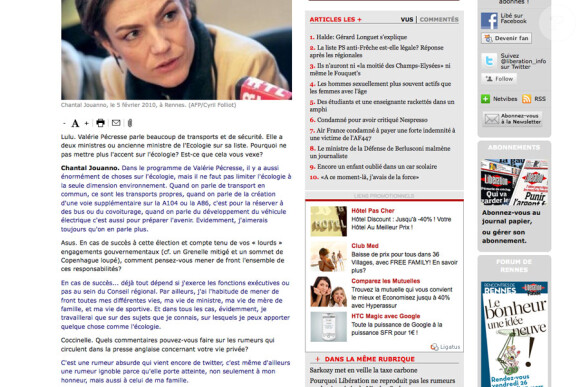 Prise d'écran du chat sur le site de Libération auquel participait Chantal Jouanno
